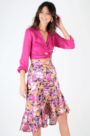 Lena Fırfırlı Asimetrik Etek Fuşya